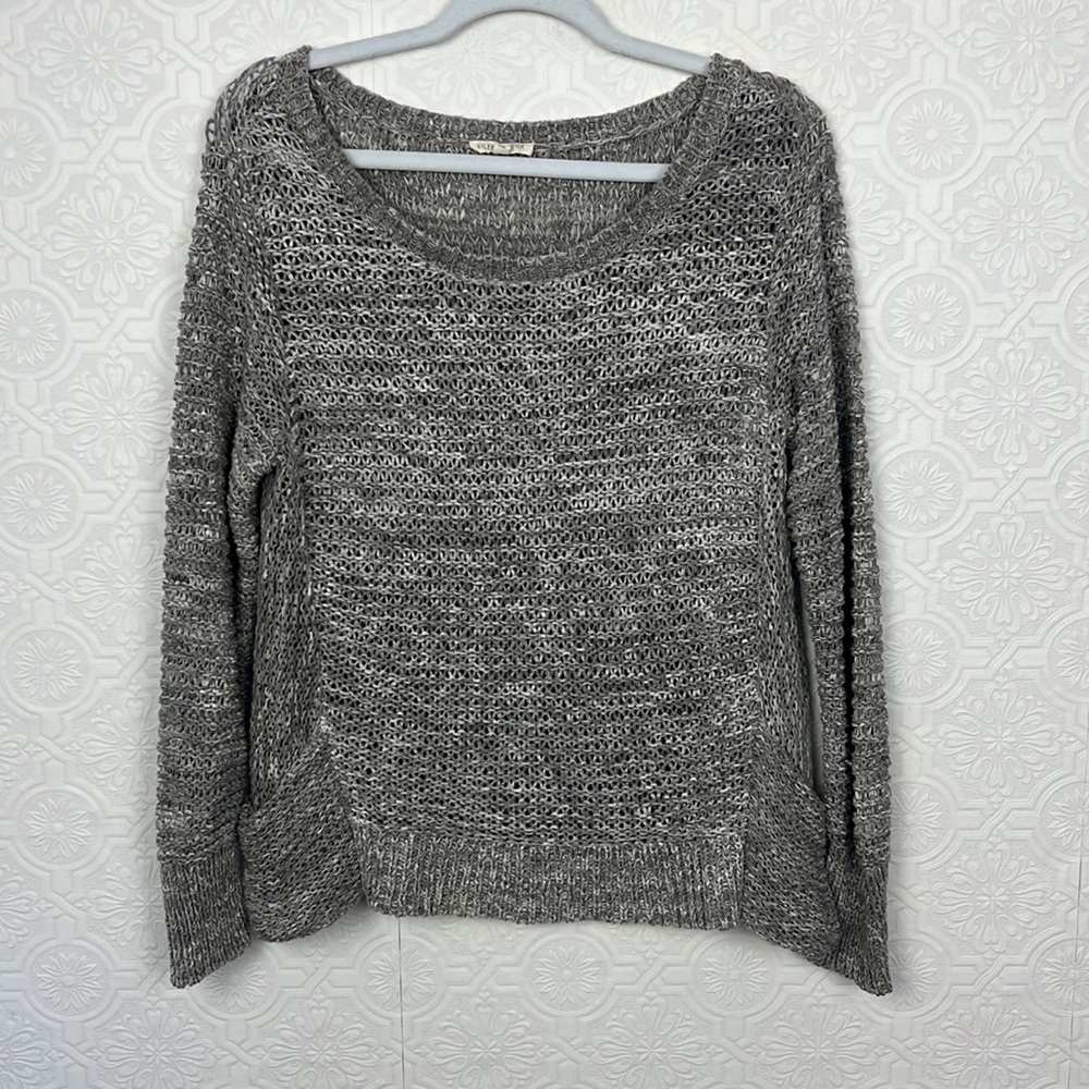 Eileen Fisher Knit Sweater Beach Lightweight Scoop Neck Grey Coastal